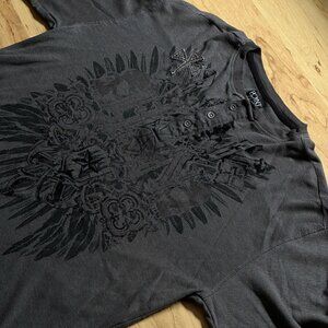 Point Zero Skull Cross Wing Grunge Cyber Y2K Thermal Style Long Sleeve Size L